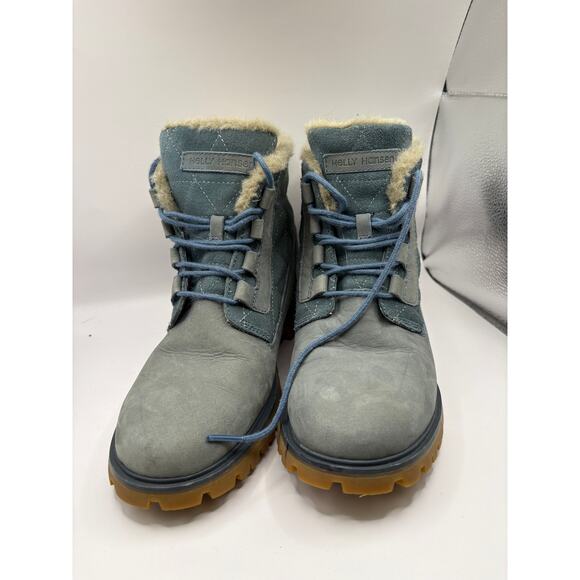 Helly Hansen Ankle Vega Suede Boots Womens US 8 Blue Faux Fur Lace Up Quilted - Picture 1 of 8